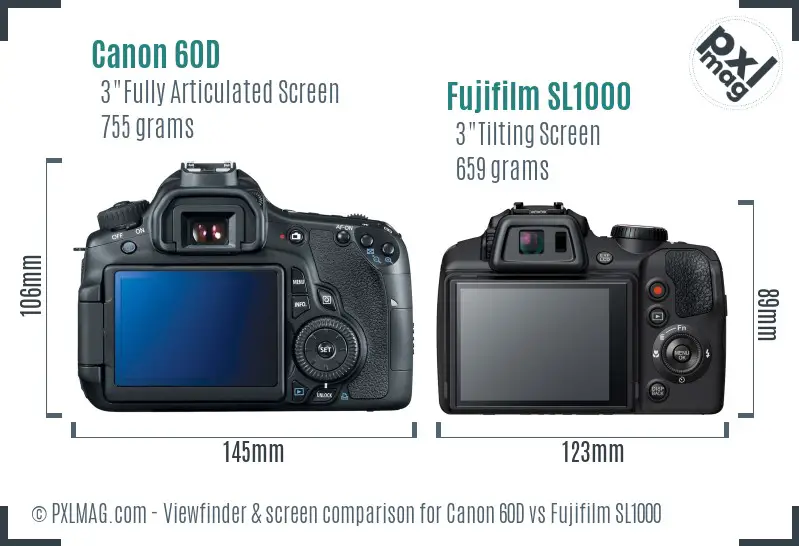 Canon 60D vs Fujifilm SL1000 Screen and Viewfinder comparison Canon 60D vs Fujifilm SL1000 Screen and Viewfinder comparison