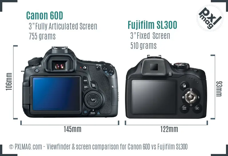 Canon 60D vs Fujifilm SL300 Screen and Viewfinder comparison