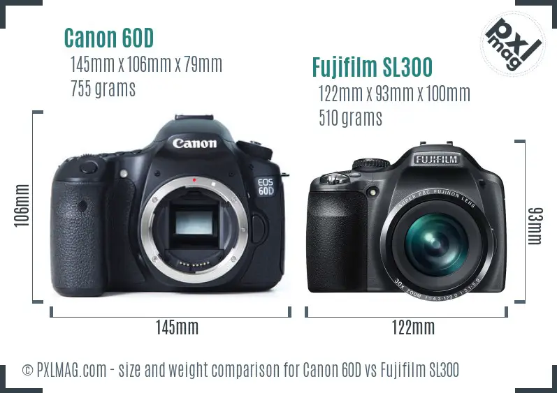 Canon 60D vs Fujifilm SL300 size comparison