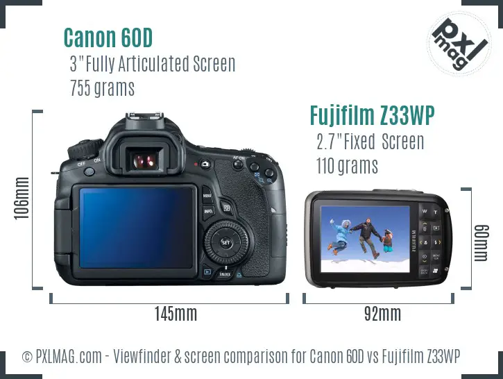 Canon 60D vs Fujifilm Z33WP Screen and Viewfinder comparison