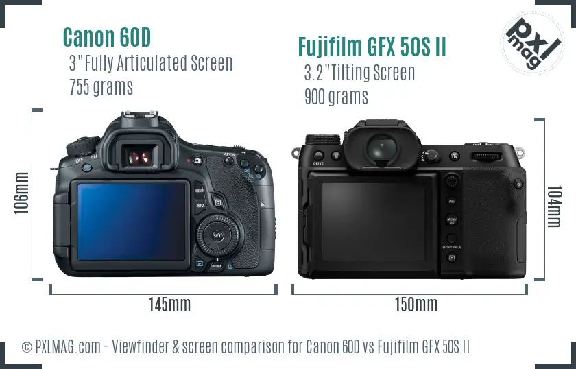 Canon 60D vs Fujifilm GFX 50S II Screen and Viewfinder comparison Canon 60D vs Fujifilm GFX 50S II Screen and Viewfinder comparison