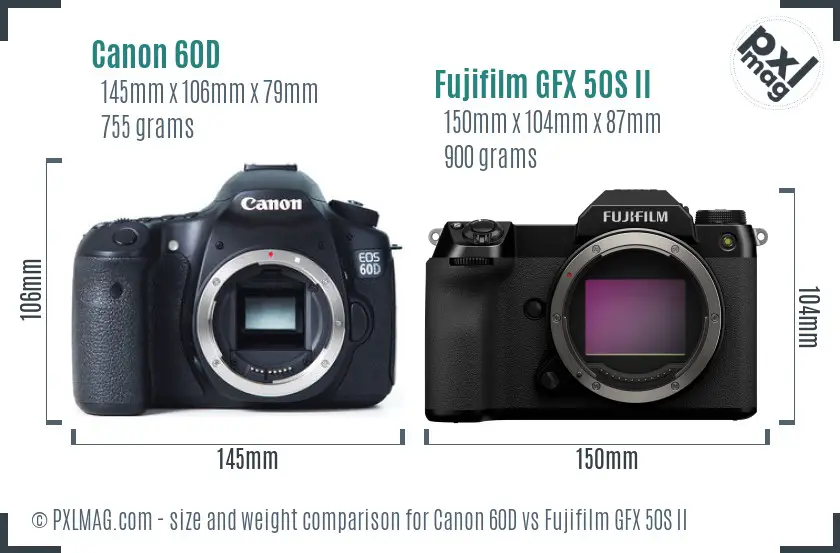 Canon 60D vs Fujifilm GFX 50S II size comparison Canon 60D vs Fujifilm GFX 50S II size comparison