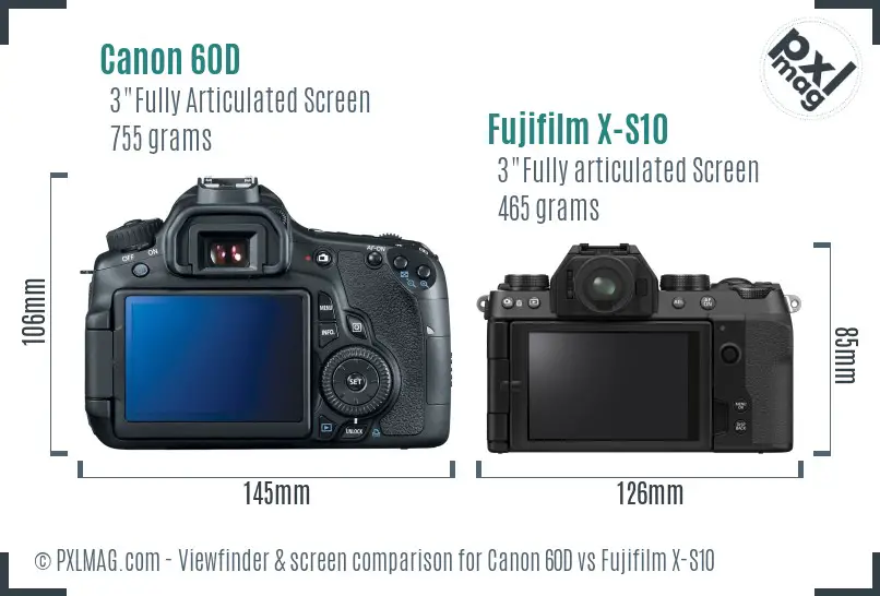 Canon 60D vs Fujifilm X-S10 Screen and Viewfinder comparison