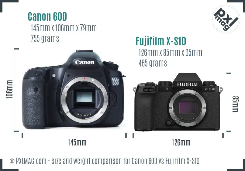 Canon 60D vs Fujifilm X-S10 size comparison