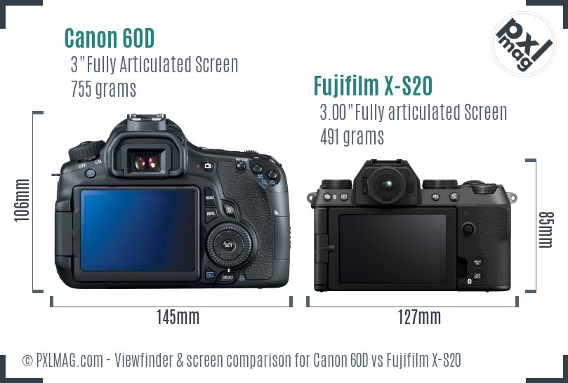 Canon 60D vs Fujifilm X-S20 Screen and Viewfinder comparison