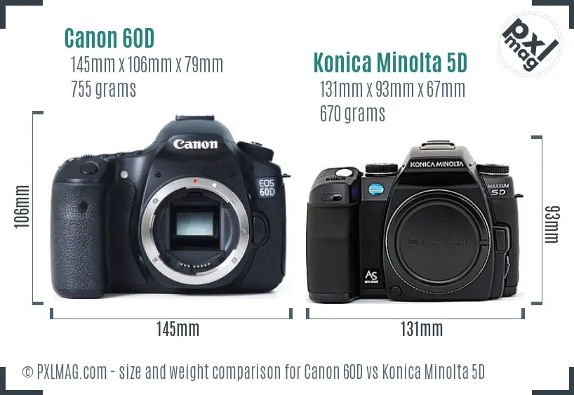 Canon 60D vs Konica Minolta 5D size comparison