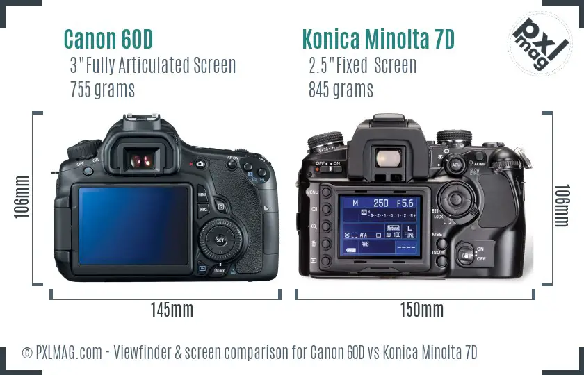 Canon 60D vs Konica Minolta 7D Screen and Viewfinder comparison