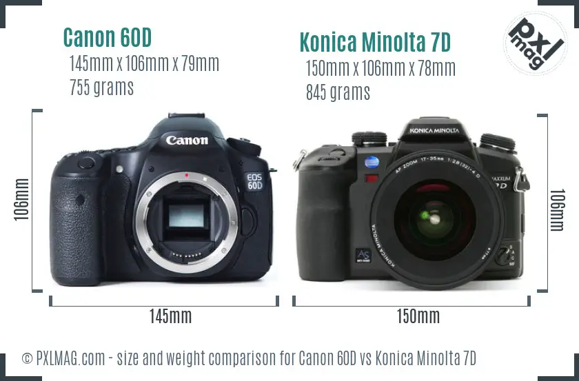 Canon 60D vs Konica Minolta 7D size comparison