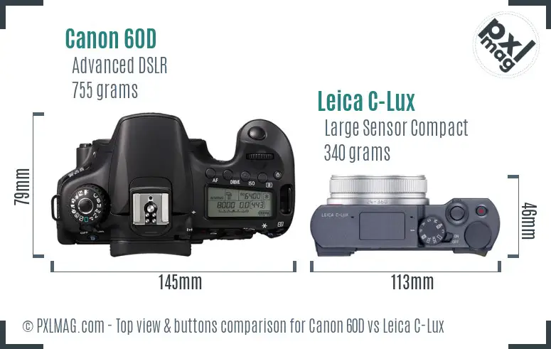 Canon 60D vs Leica C-Lux top view buttons comparison