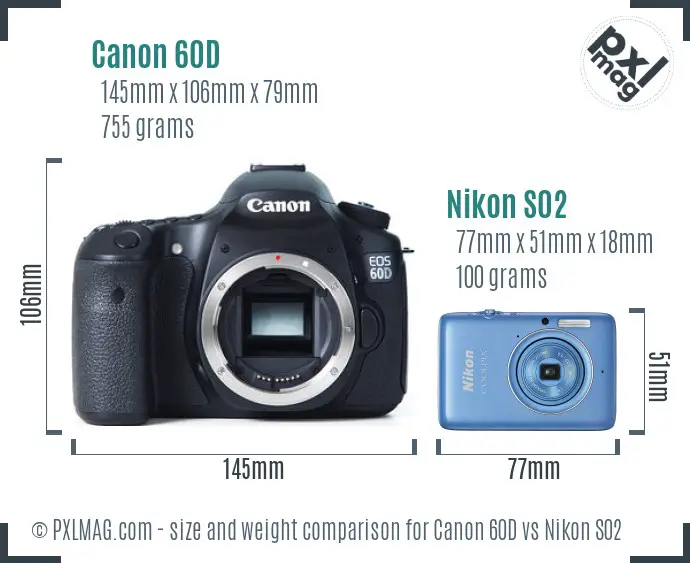 Canon 60D vs Nikon S02 size comparison