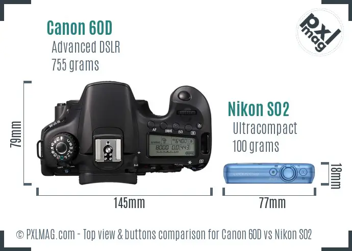 Canon 60D vs Nikon S02 top view buttons comparison