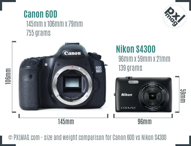 Canon 60D vs Nikon S4300 size comparison