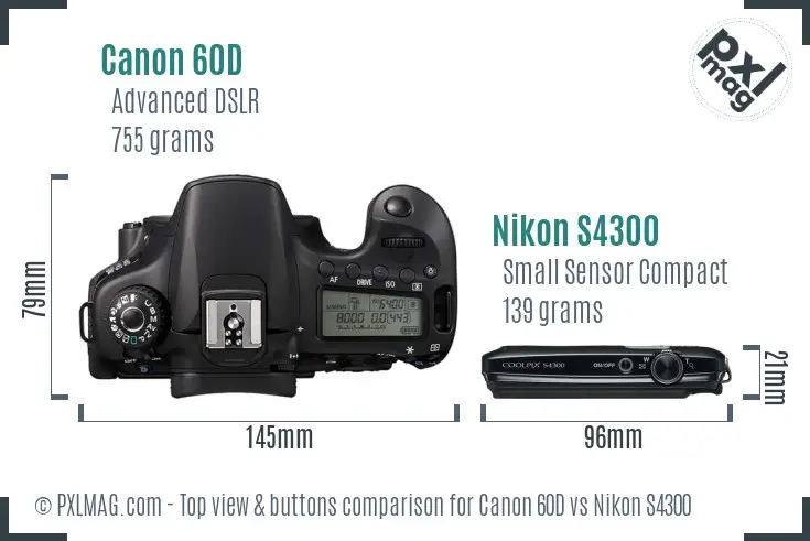 Canon 60D vs Nikon S4300 top view buttons comparison