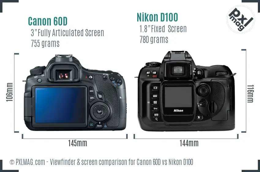 Canon 60D vs Nikon D100 Screen and Viewfinder comparison