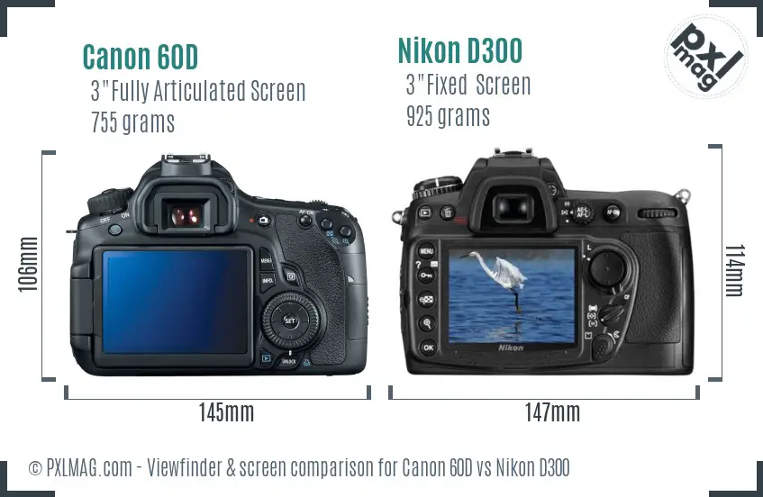 Canon 60D vs Nikon D300 Screen and Viewfinder comparison