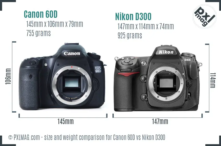 Canon 60D vs Nikon D300 size comparison