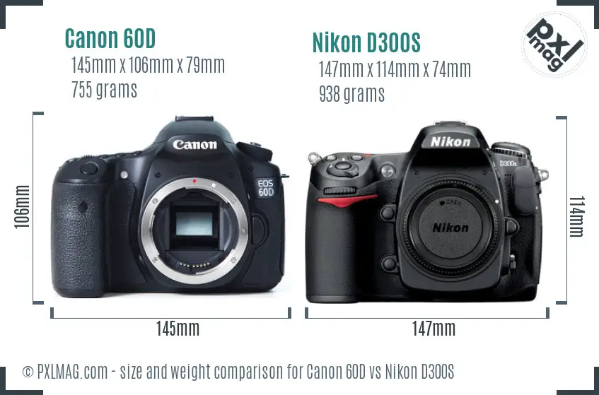 Canon 60D vs Nikon D300S size comparison
