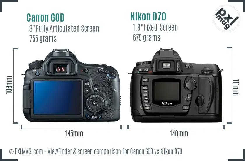 Canon 60D vs Nikon D70 Screen and Viewfinder comparison