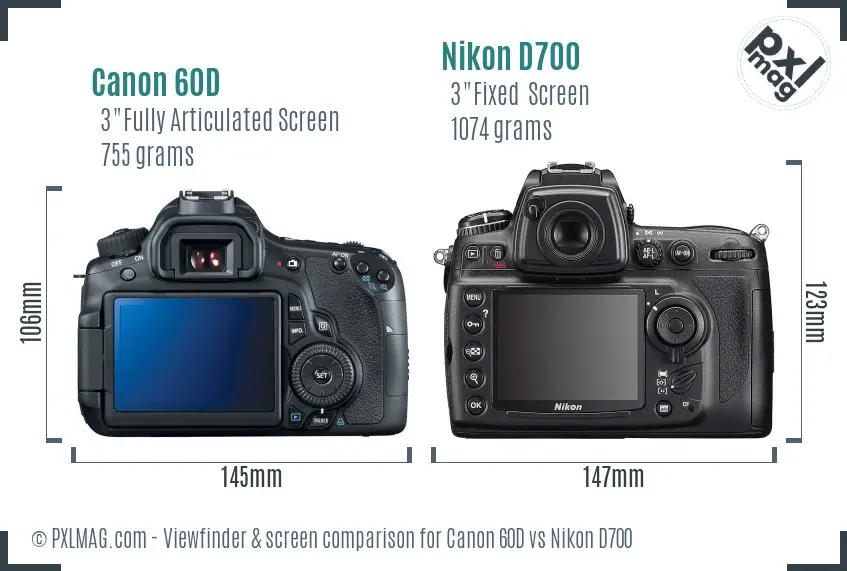 Canon 60D vs Nikon D700 Screen and Viewfinder comparison