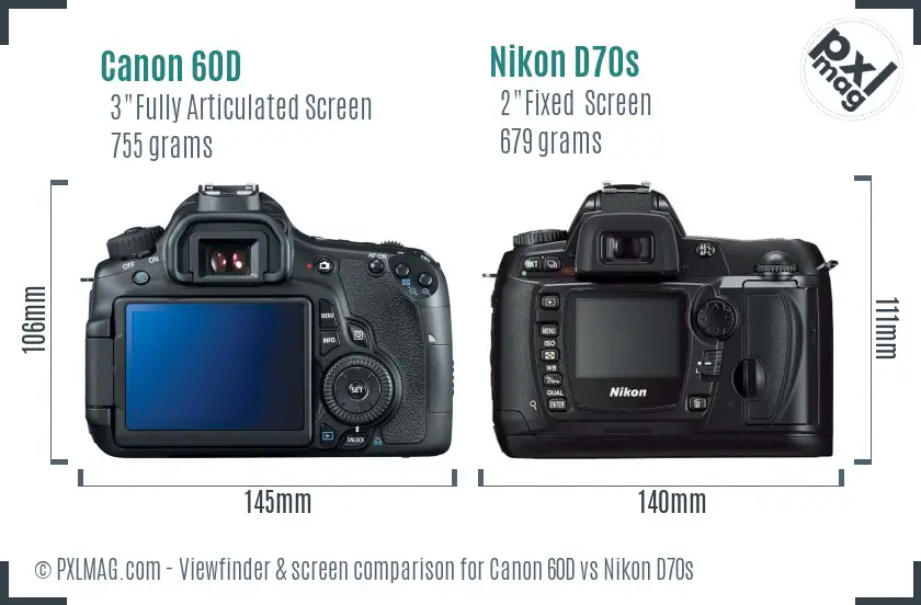 Canon 60D vs Nikon D70s Screen and Viewfinder comparison