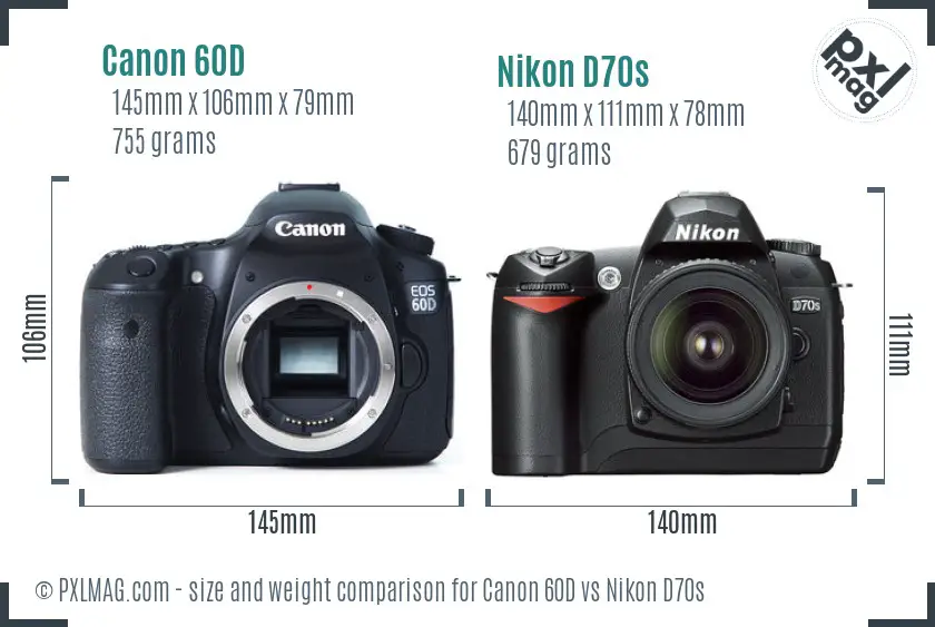 Canon 60D vs Nikon D70s size comparison
