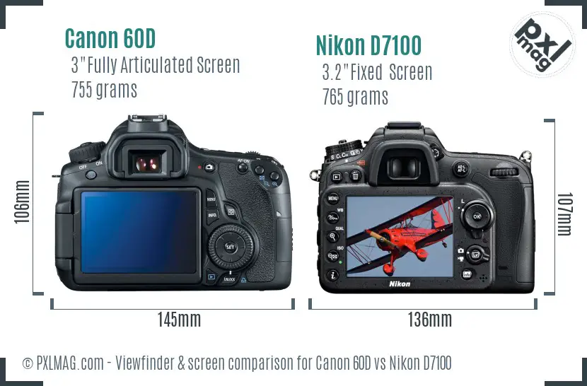 Canon 60D vs Nikon D7100 Screen and Viewfinder comparison
