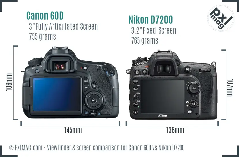 Canon 60D vs Nikon D7200 Screen and Viewfinder comparison