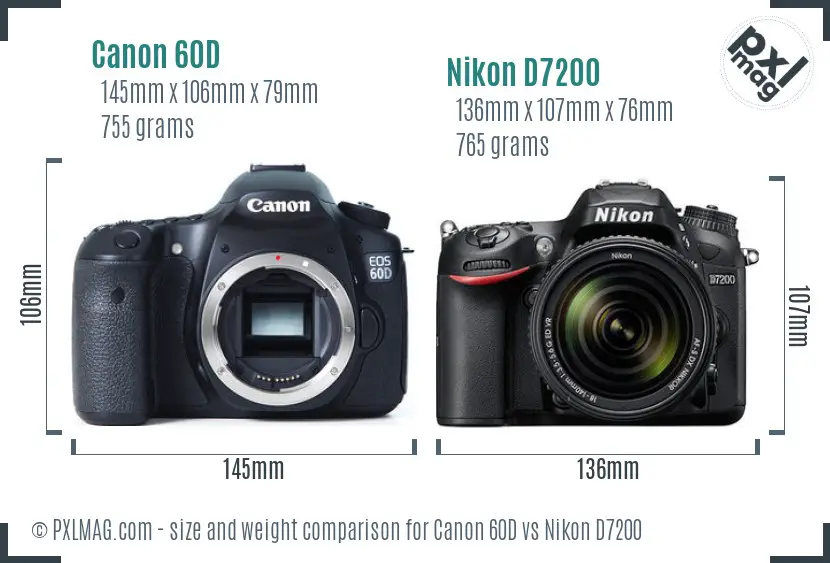 Canon 60D vs Nikon D7200 size comparison