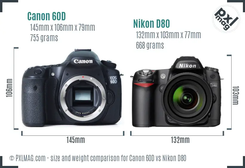 Canon 60D vs Nikon D80 size comparison