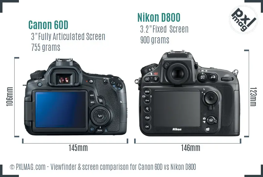 Canon 60D vs Nikon D800 Screen and Viewfinder comparison