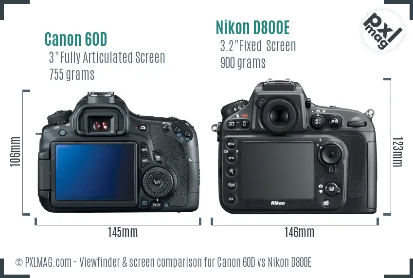 Canon 60D vs Nikon D800E Screen and Viewfinder comparison
