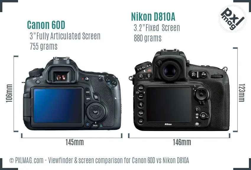 Canon 60D vs Nikon D810A Screen and Viewfinder comparison