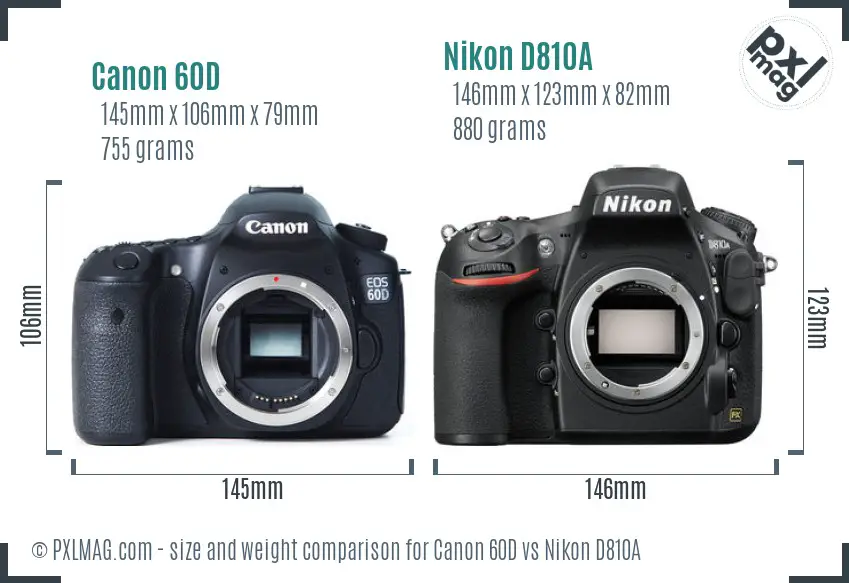Canon 60D vs Nikon D810A size comparison