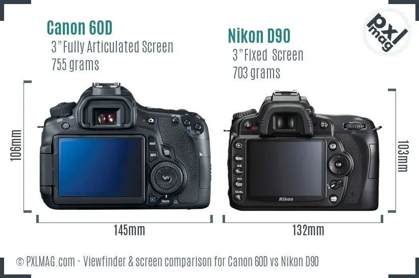 Canon 60D vs Nikon D90 Screen and Viewfinder comparison