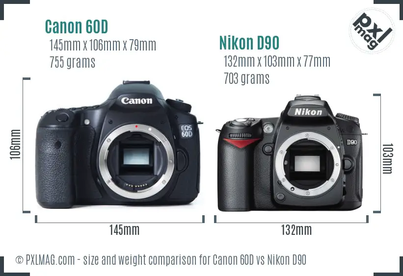 Canon 60D vs Nikon D90 size comparison