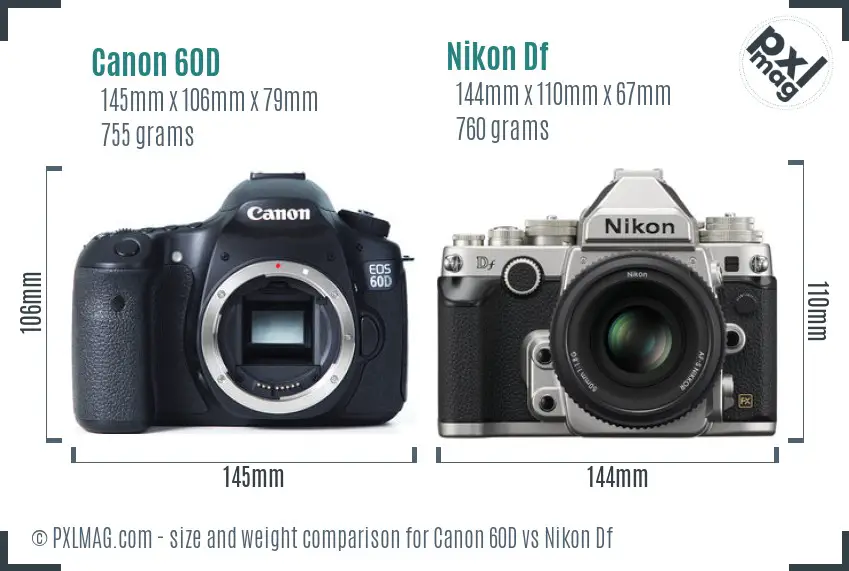 Canon 60D vs Nikon Df size comparison