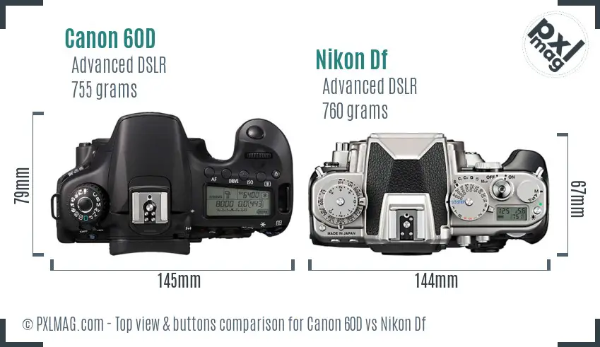 Canon 60D vs Nikon Df top view buttons comparison