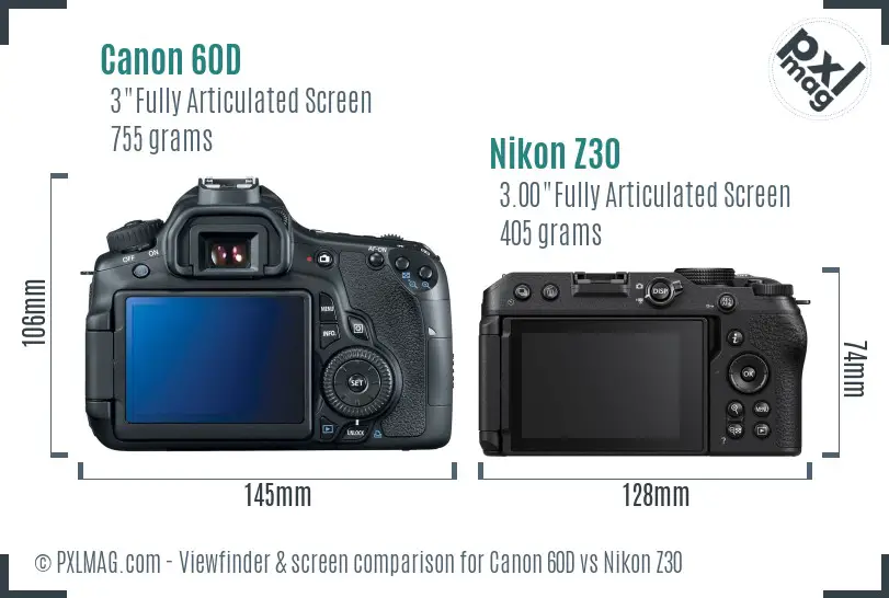 Canon 60D vs Nikon Z30 Screen and Viewfinder comparison Canon 60D vs Nikon Z30 Screen and Viewfinder comparison