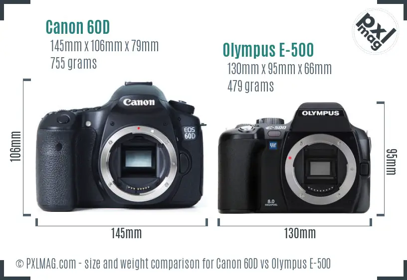 Canon 60D vs Olympus E-500 size comparison