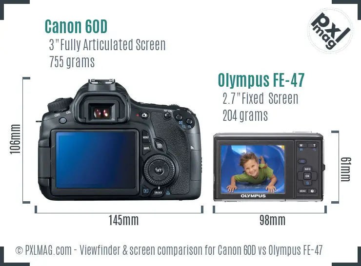 Canon 60D vs Olympus FE-47 Screen and Viewfinder comparison