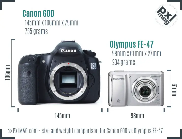 Canon 60D vs Olympus FE-47 size comparison