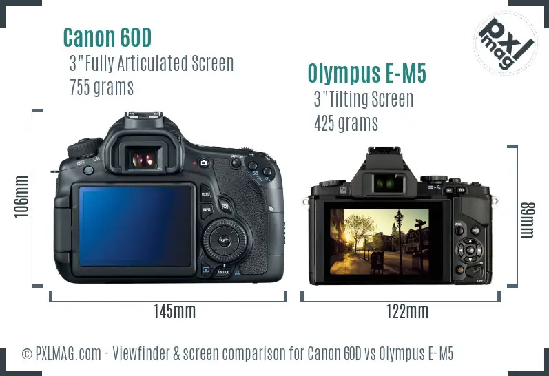 Canon 60D vs Olympus E-M5 Screen and Viewfinder comparison