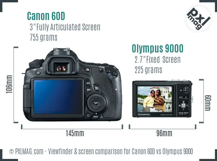 Canon 60D vs Olympus 9000 Screen and Viewfinder comparison