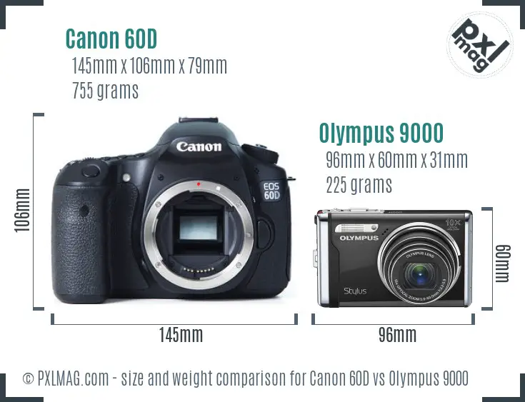 Canon 60D vs Olympus 9000 size comparison