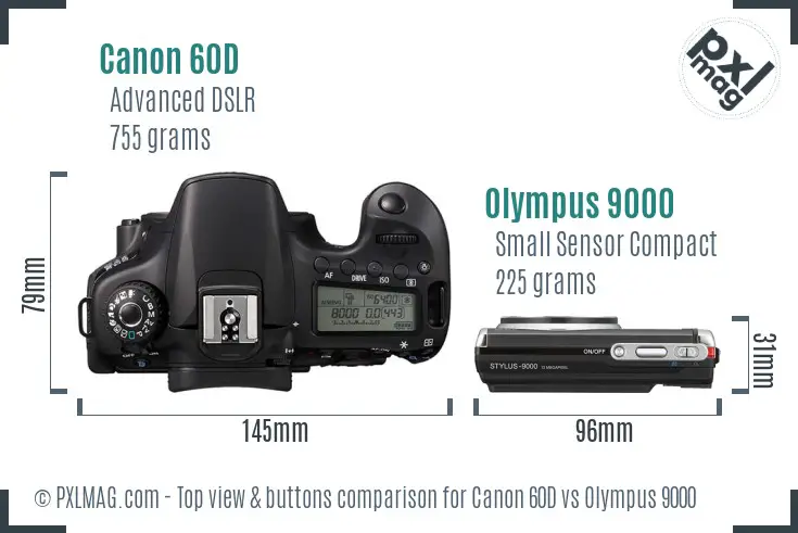 Canon 60D vs Olympus 9000 top view buttons comparison