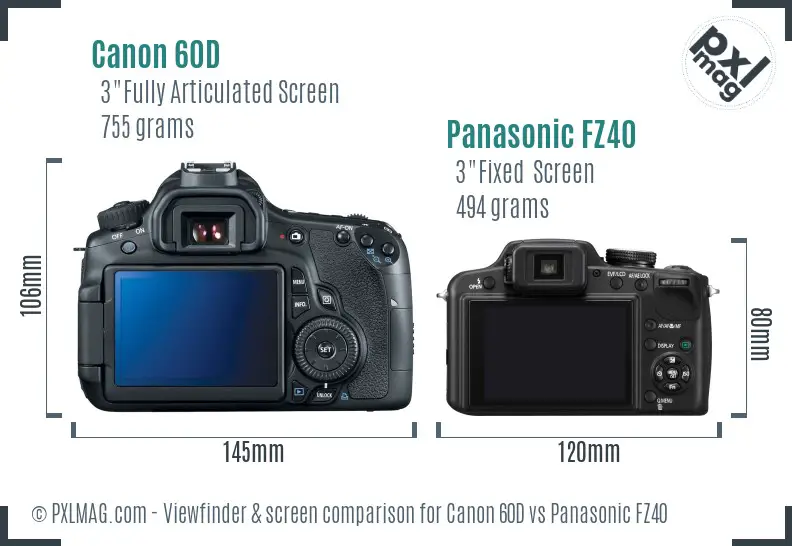 Canon 60D vs Panasonic FZ40 Screen and Viewfinder comparison Canon 60D vs Panasonic FZ40 Screen and Viewfinder comparison