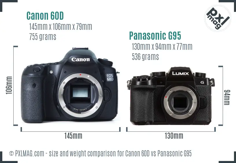Canon 60D vs Panasonic G95 size comparison