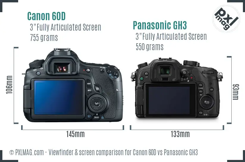Canon 60D vs Panasonic GH3 Screen and Viewfinder comparison