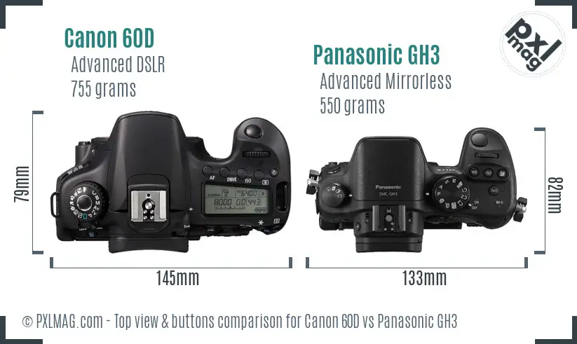 Canon 60D vs Panasonic GH3 top view buttons comparison