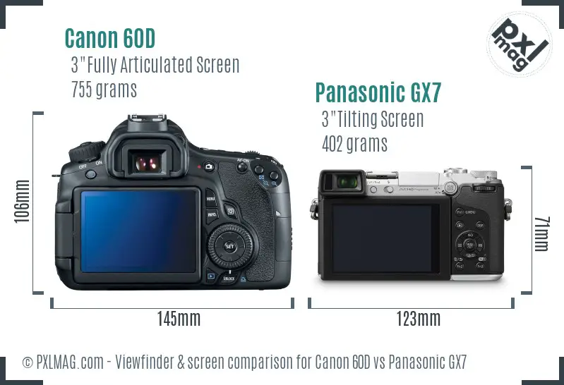 Canon 60D vs Panasonic GX7 Screen and Viewfinder comparison